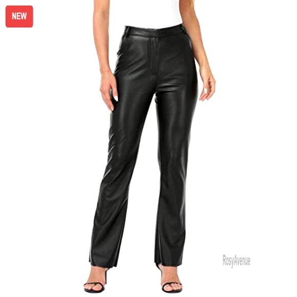 High Waist Faux Leather Straight Leg Pants with Pockets Size S-XL - Picture 2 of 7